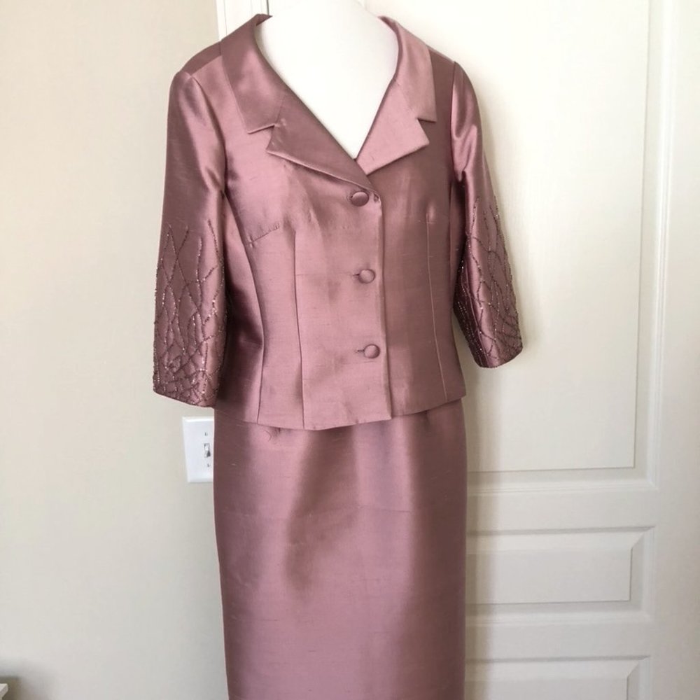 Silk Beaded Dusty-Pink Floor-Length Dress & Jacket